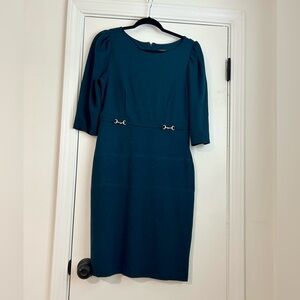 Ann Taylor Factory Dress Women’s Size 6 Petite Teal 3/4 Sleeve Fitted Dress